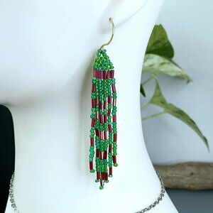Boho Chic Beaded Fringe Cascade Shoulder Duster Dangle Earrings, 3.5"